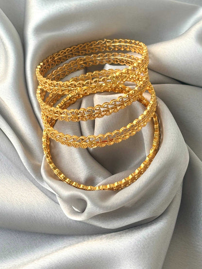 Intricate Mesh Gold-Plated Bangles Size 2.8