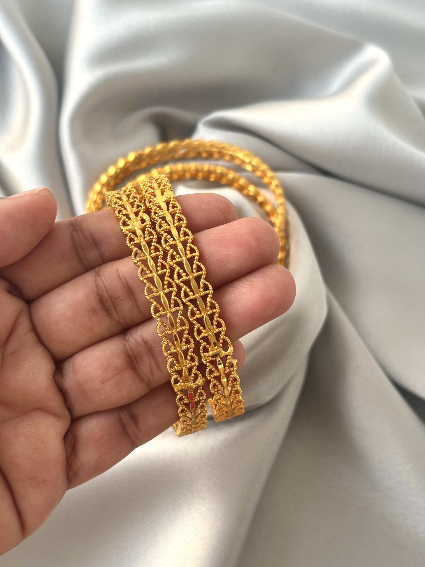 Intricate Mesh Gold-Plated Bangles Size 2.8