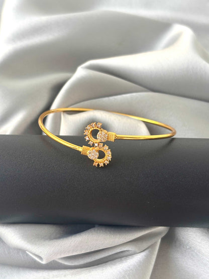 Floral White Stone Gold-Plated Cuff