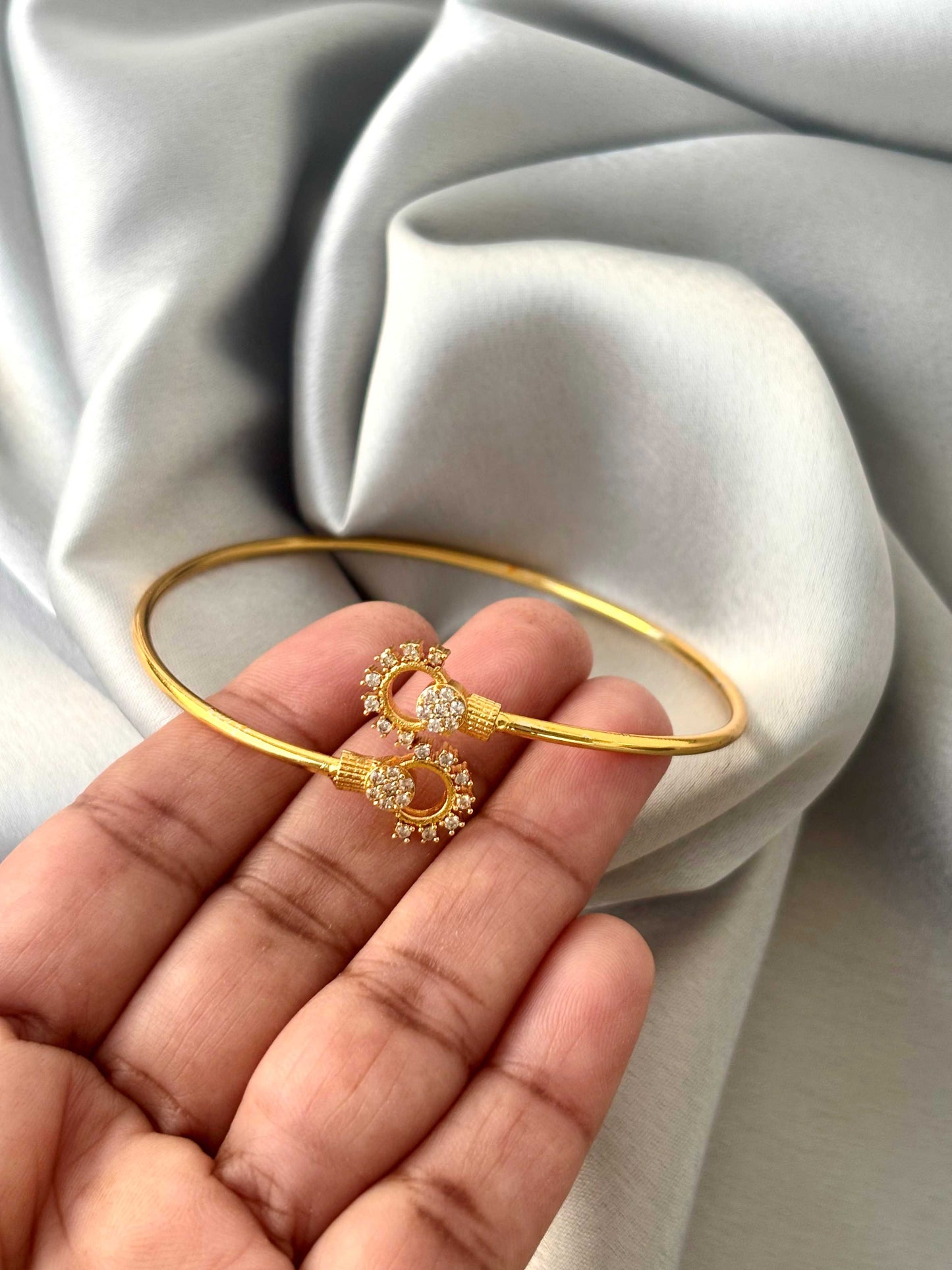 Floral White Stone Gold-Plated Cuff