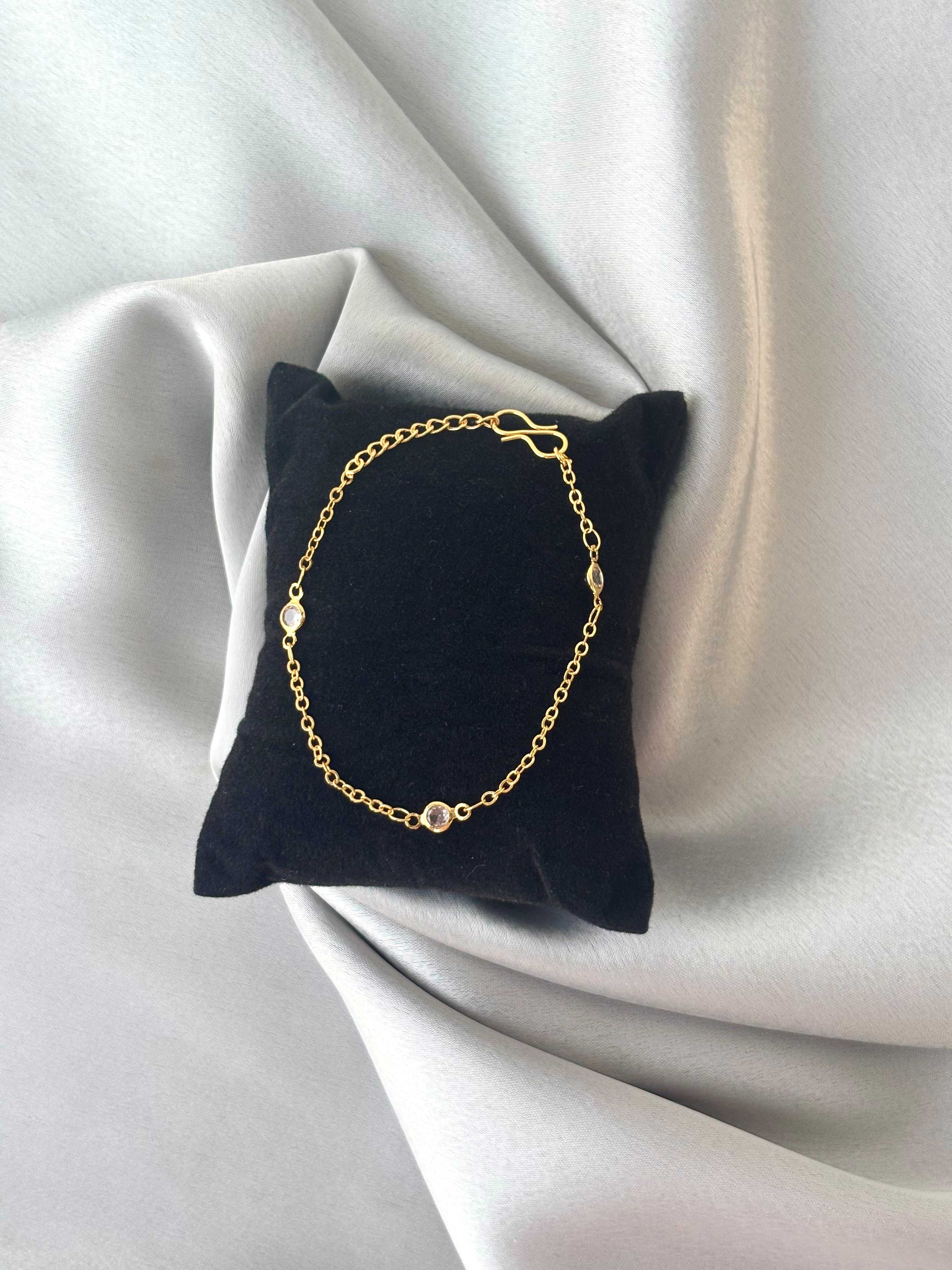 Three-Stone Gold-Plated Chain Bracelet