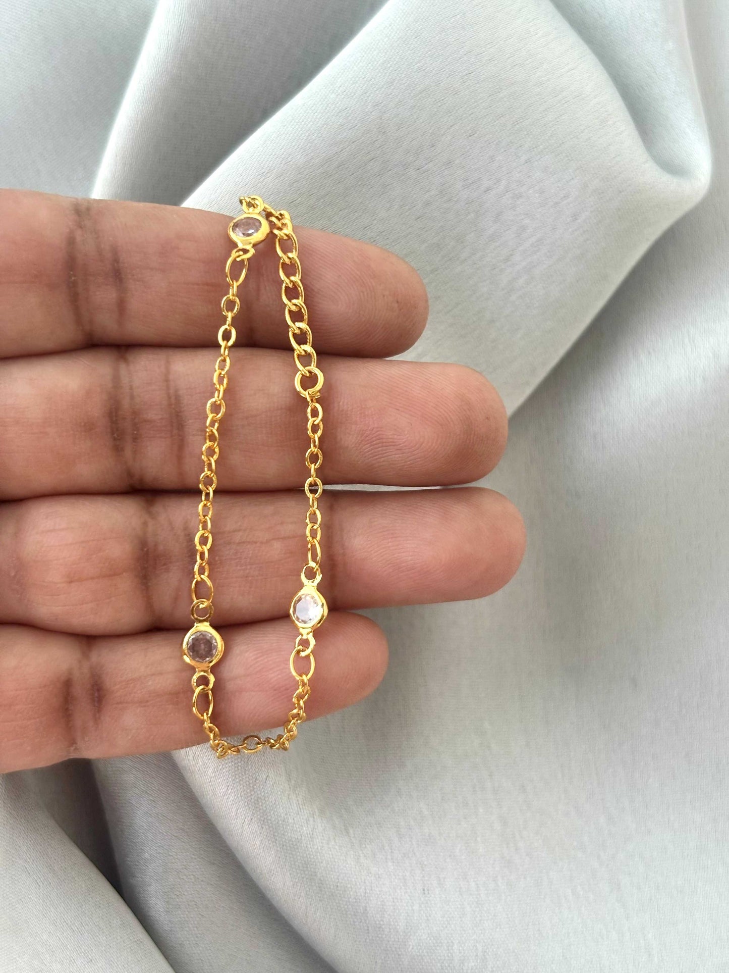 Three-Stone Gold-Plated Chain Bracelet
