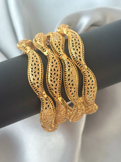 Ornate Wavy Filigree Gold-Plated Bangles