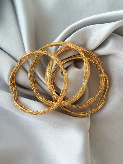Ornate Wavy Filigree Gold-Plated Bangles