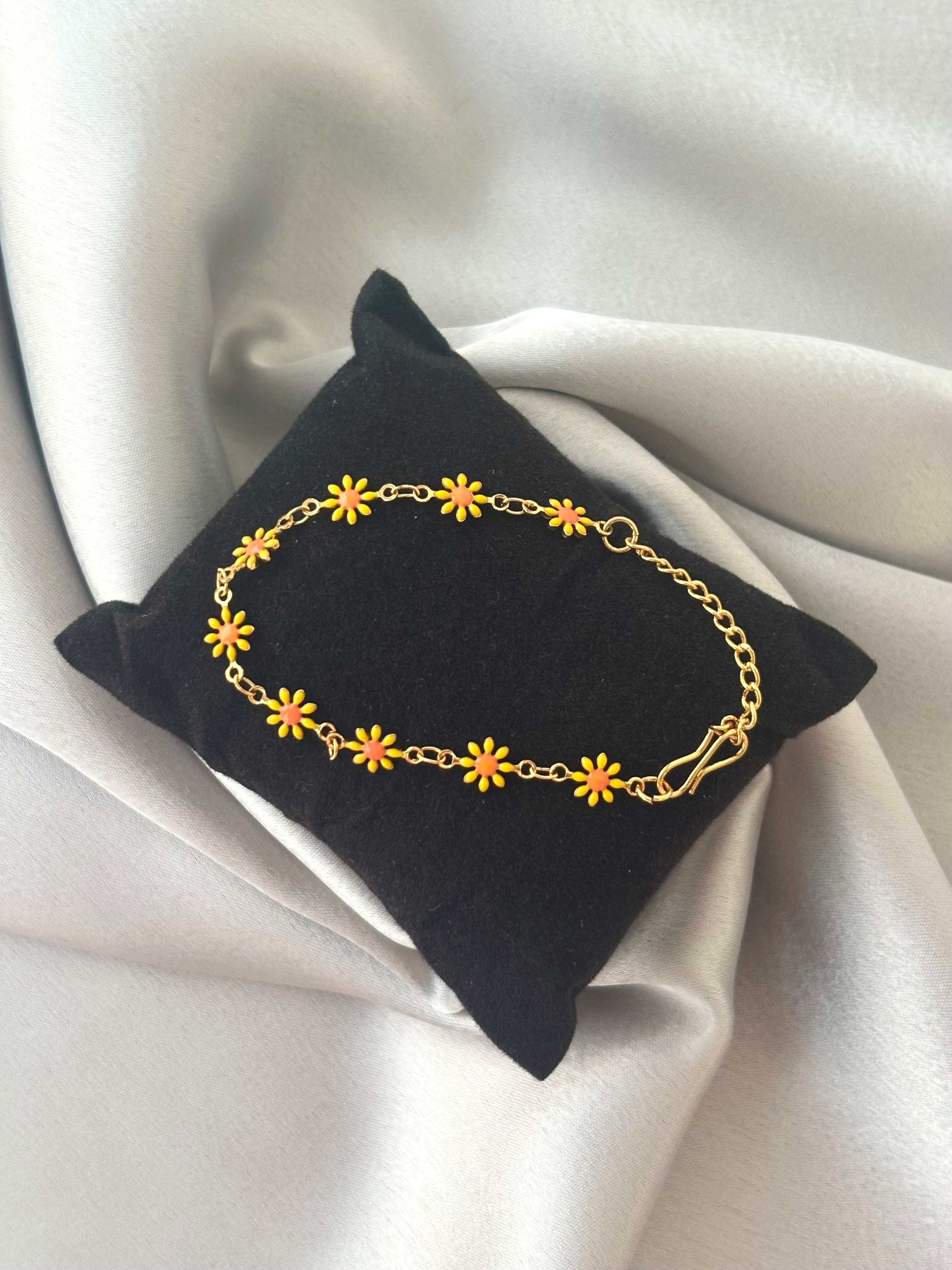 Gold-Plated Yellow Enamel Daisy Bracelet