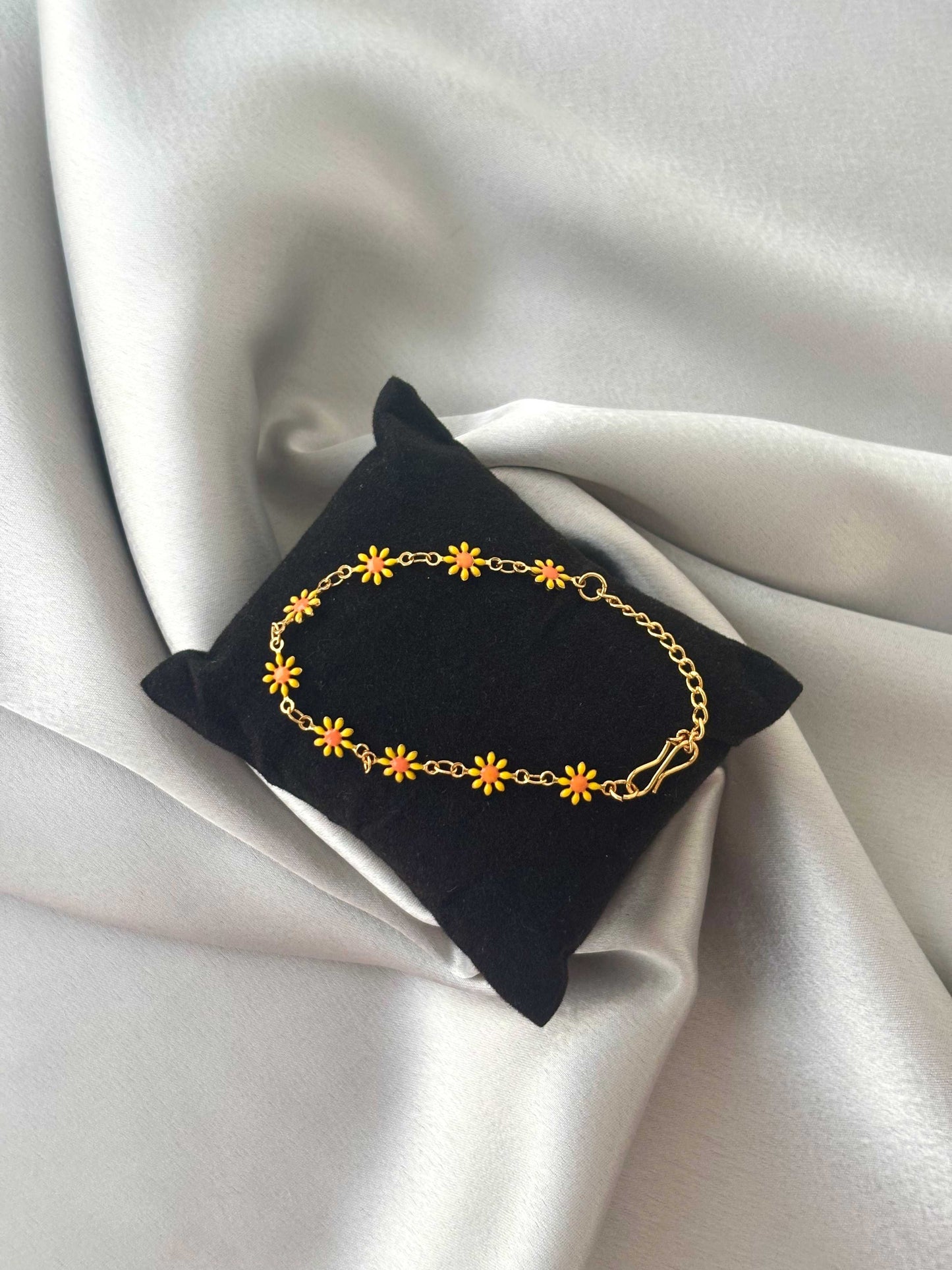 Gold-Plated Yellow Enamel Daisy Bracelet