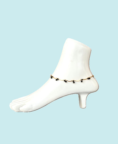 Gold-Plated Black Crystal Bead Anklet Size 10.5