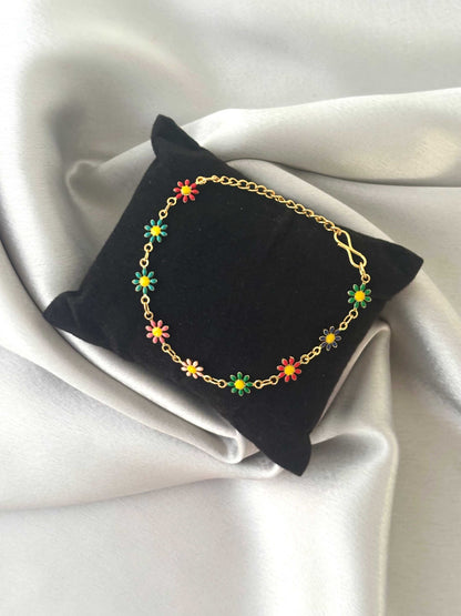 Gold-Plated Multicolor Flower Bracelet