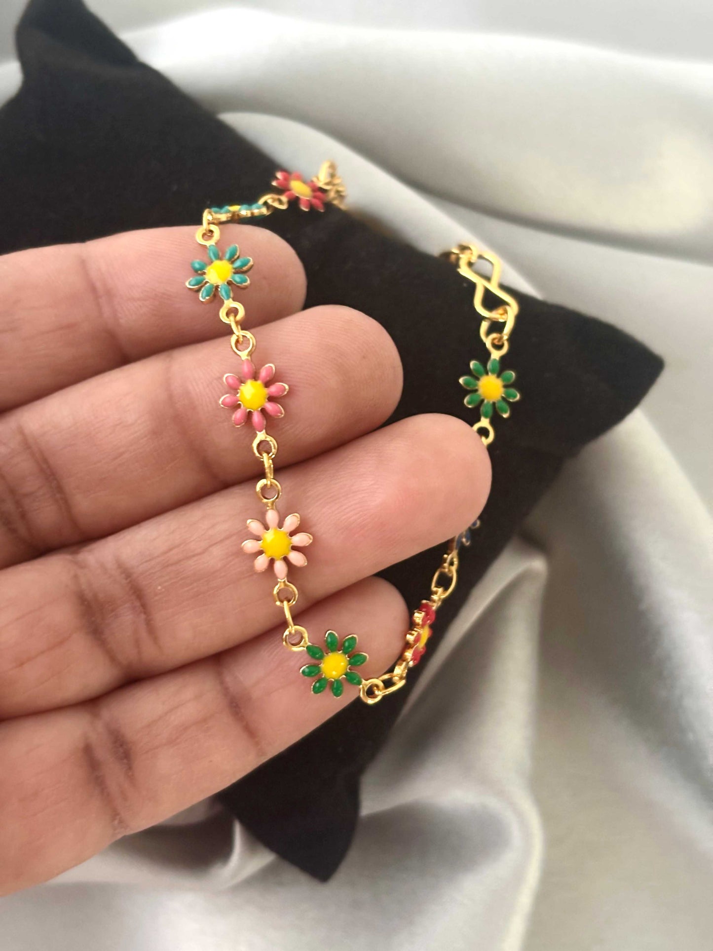 Gold-Plated Multicolor Flower Bracelet