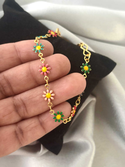 Gold-Plated Multicolor Flower Bracelet
