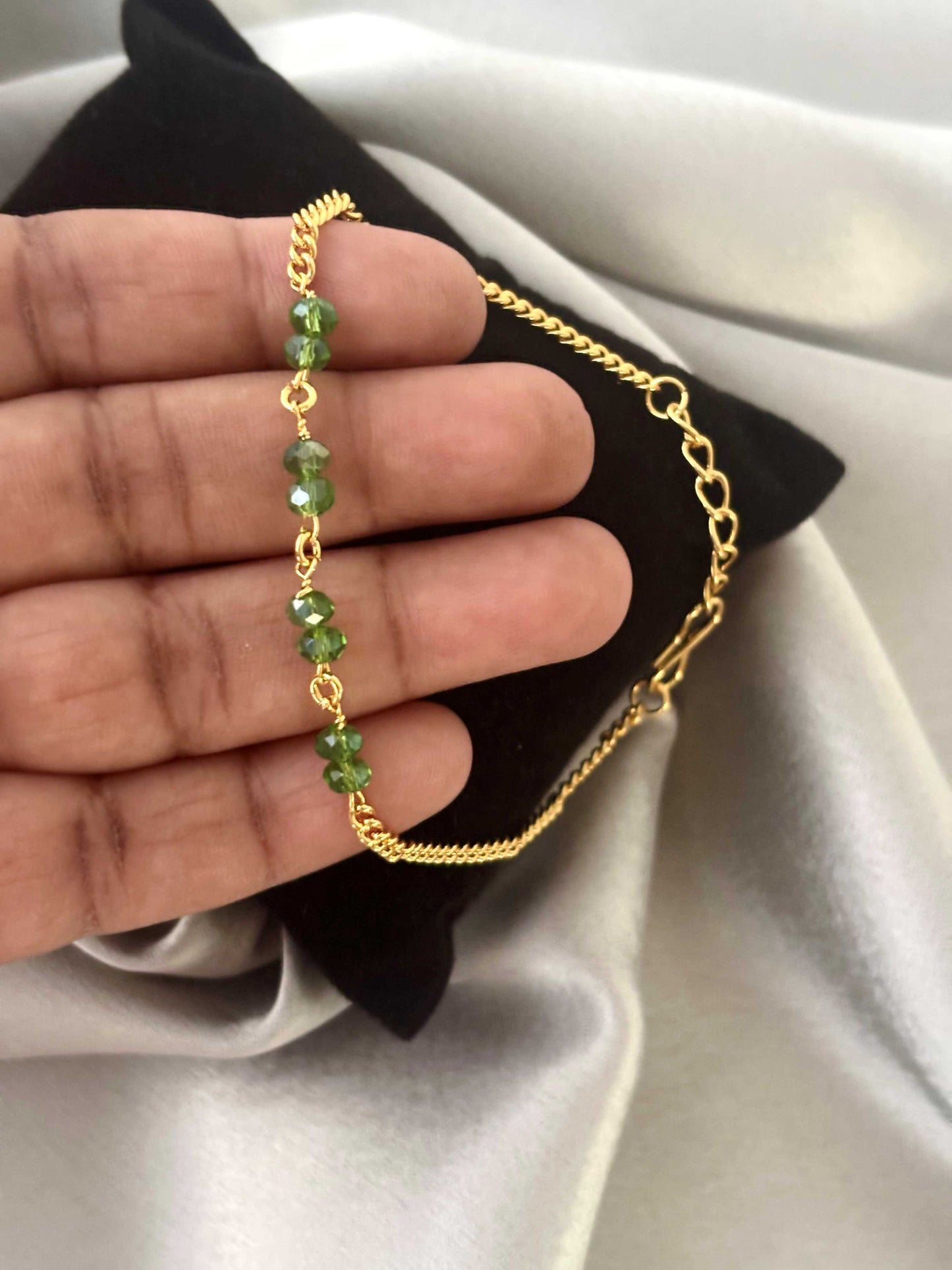 Gold-Plated Green Crystal Bead Bracelet