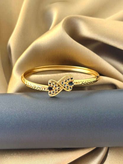 Gold-Plated Blue Gemstone Floral Bangle