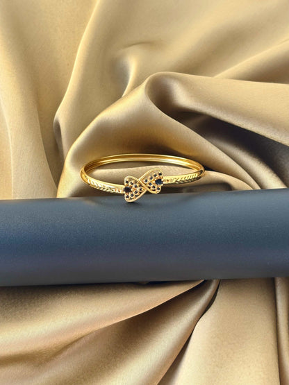 Gold-Plated Blue Gemstone Floral Bangle