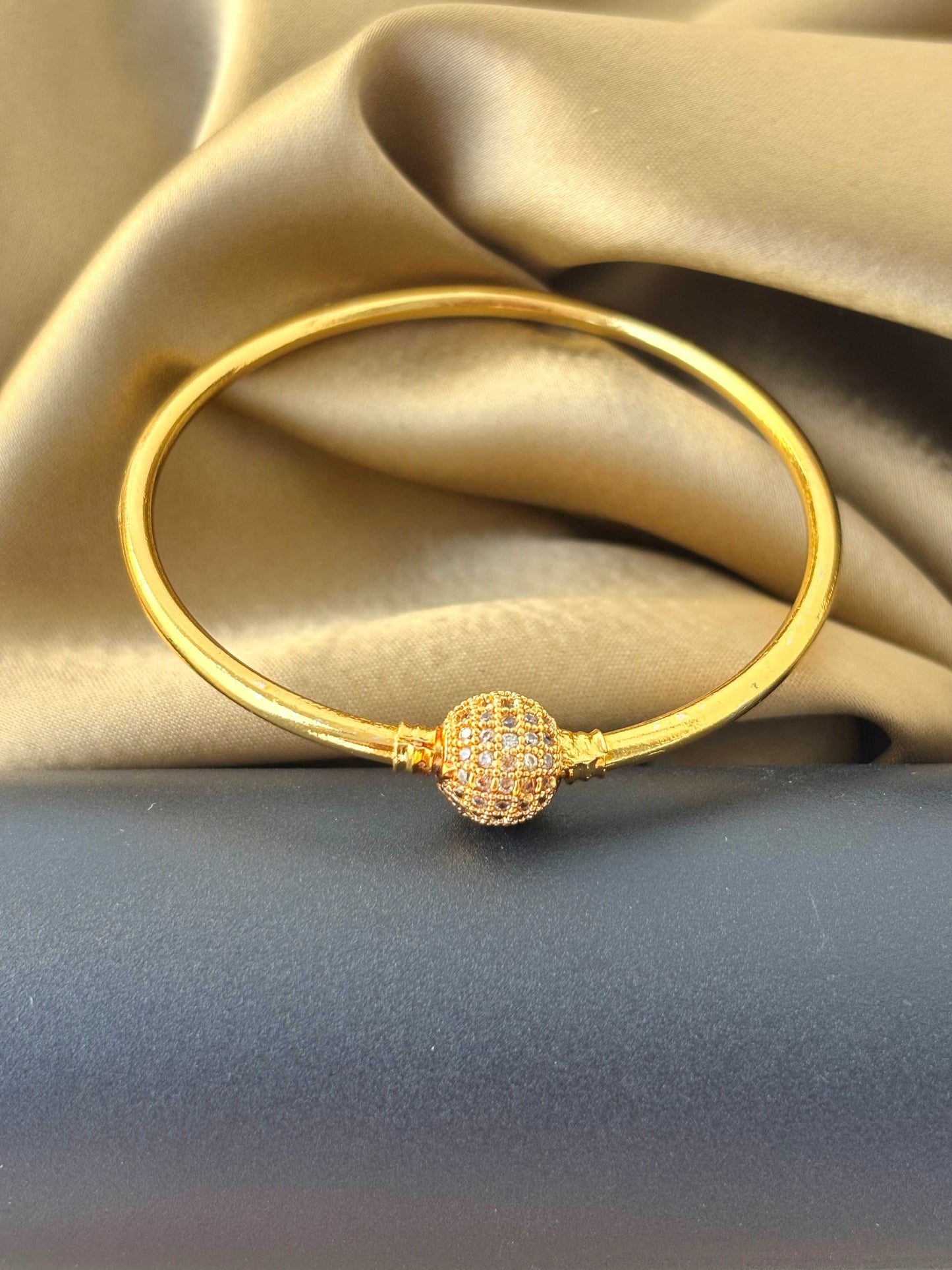 Gold-Plated Pave Globe Bangle