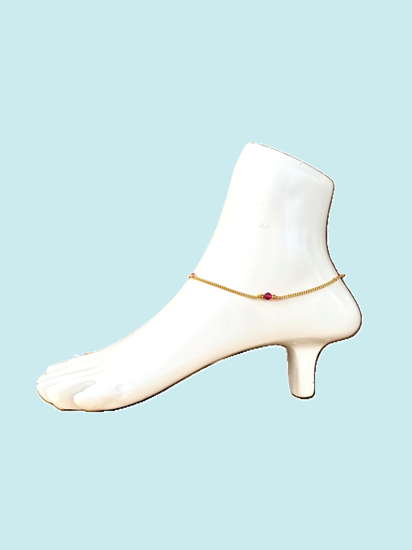 Gold-Plated Ruby Pink Crystal Bead Anklet