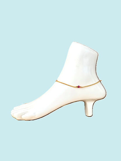 Gold-Plated Ruby Pink Crystal Bead Anklet