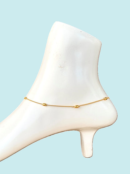 Gold-Plated Wheat Beads Anklet Size 10.5