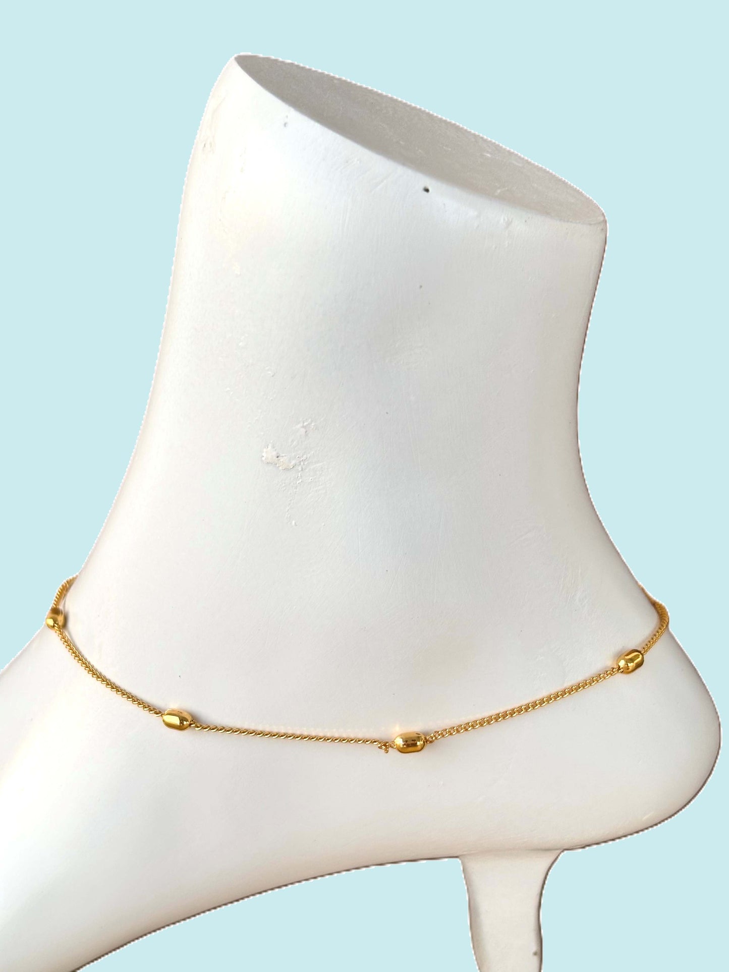 Gold-Plated Wheat Beads Anklet Size 10