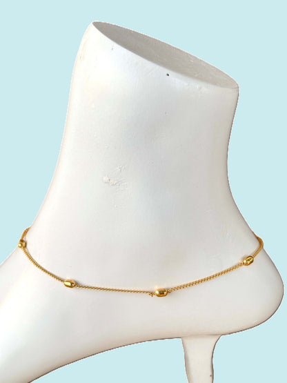 Gold-Plated Wheat Beads Anklet Size 10.5