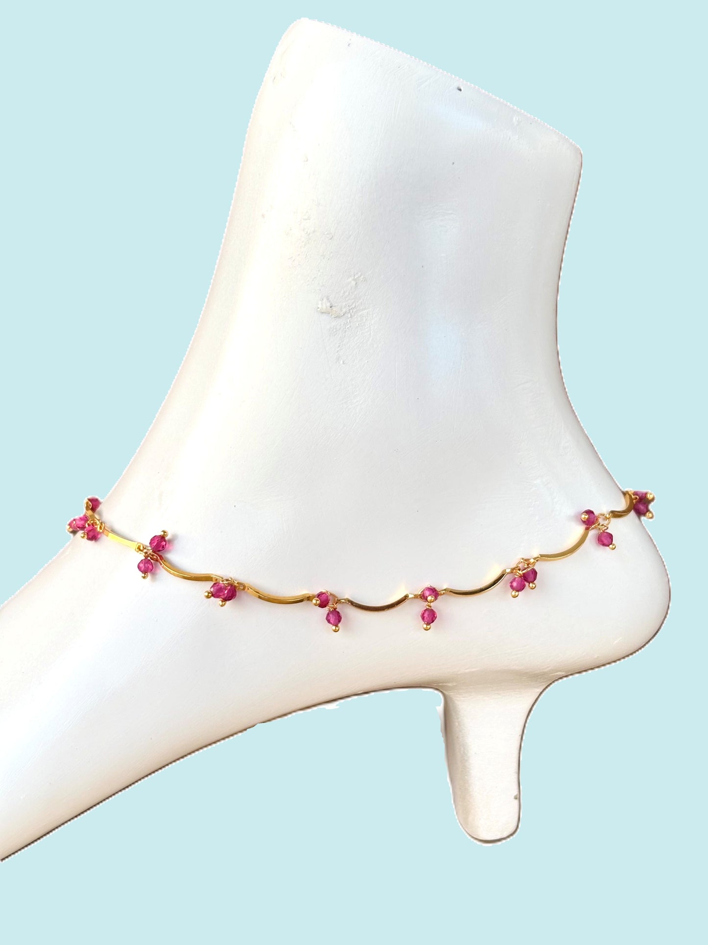 Gold-Plated Ruby Wave Anklet Size 10.5