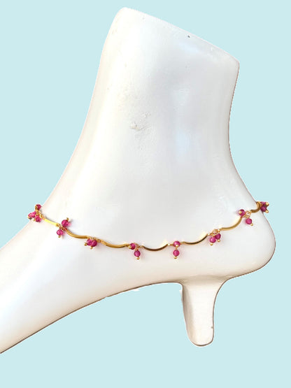 Gold-Plated Ruby Wave Anklet Size 10.5