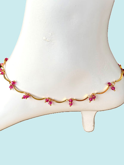 Gold-Plated Ruby Wave Anklet Size 10.5