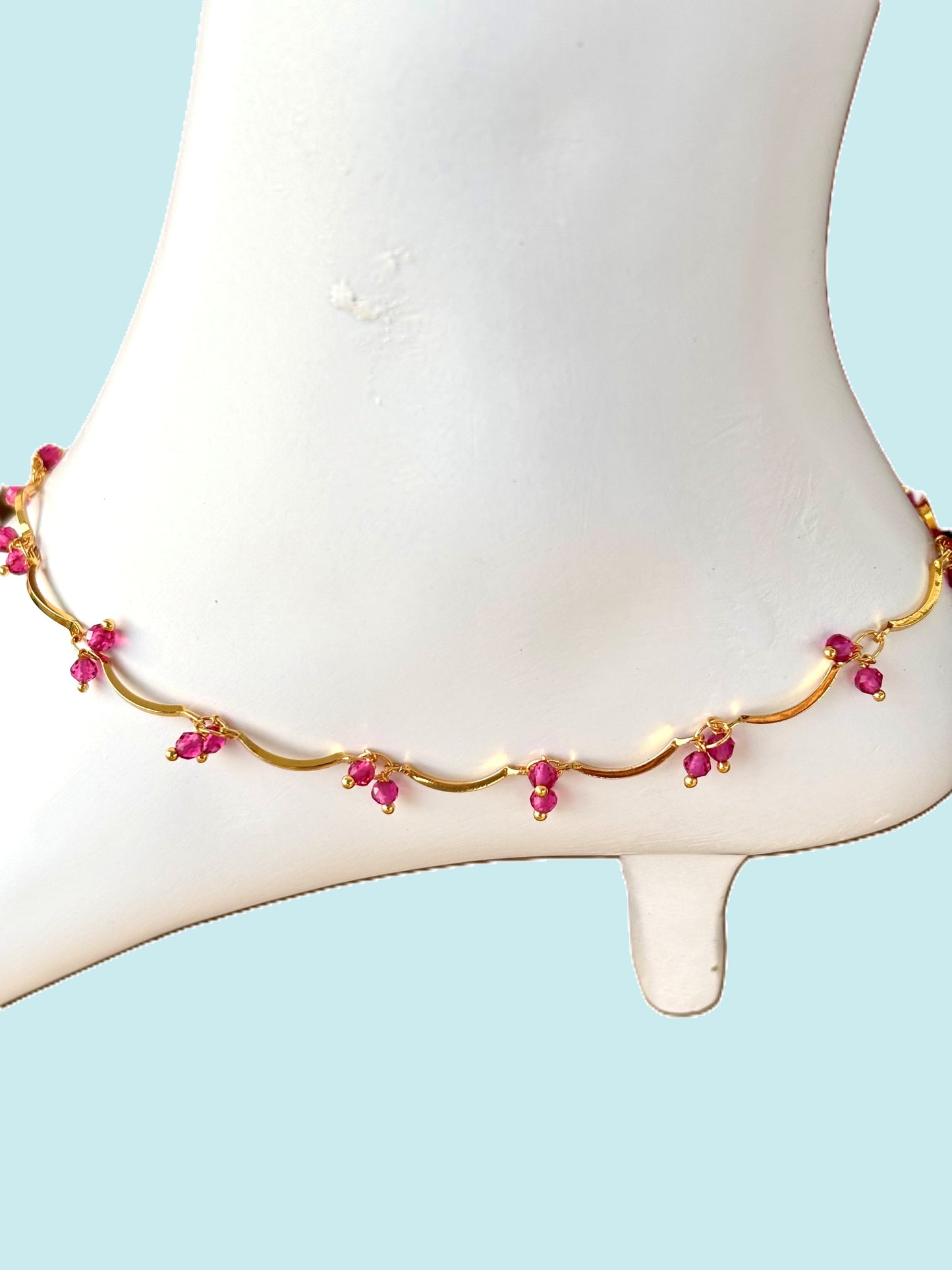 Gold-Plated Ruby Wave Anklet Size 11