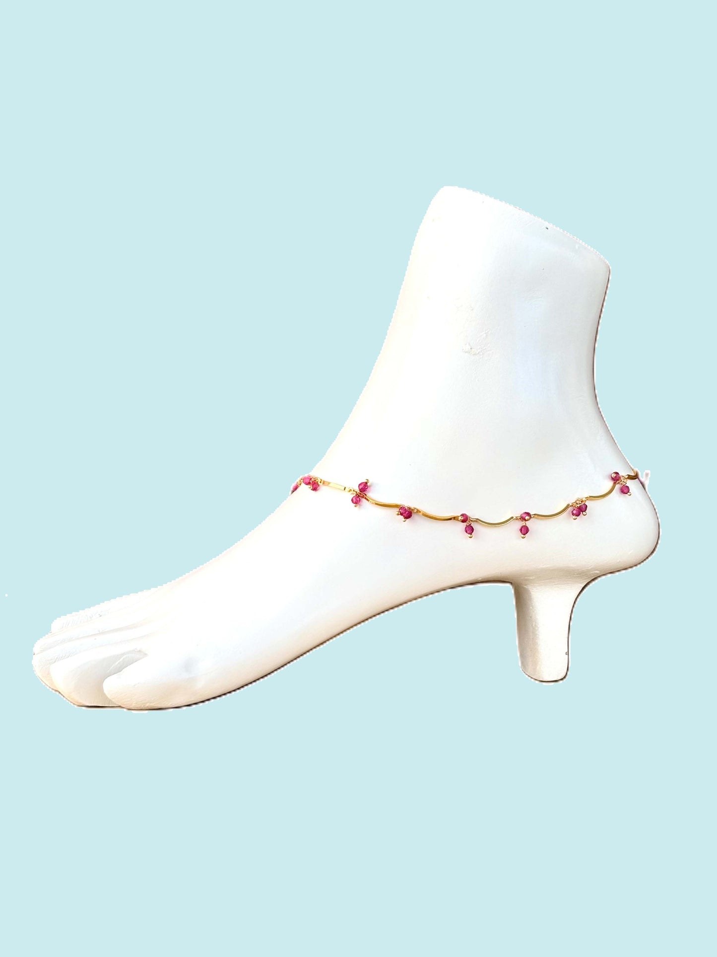 Gold-Plated Ruby Wave Anklet Size 10.5