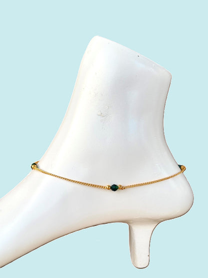 Gold-Plated Green Crystal Bead Anklets