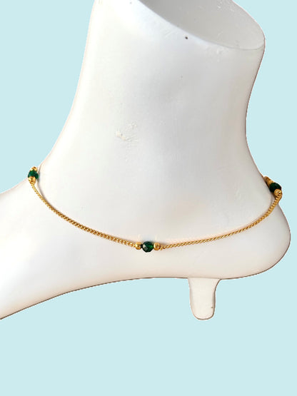 Gold-Plated Green Crystal Bead Anklets
