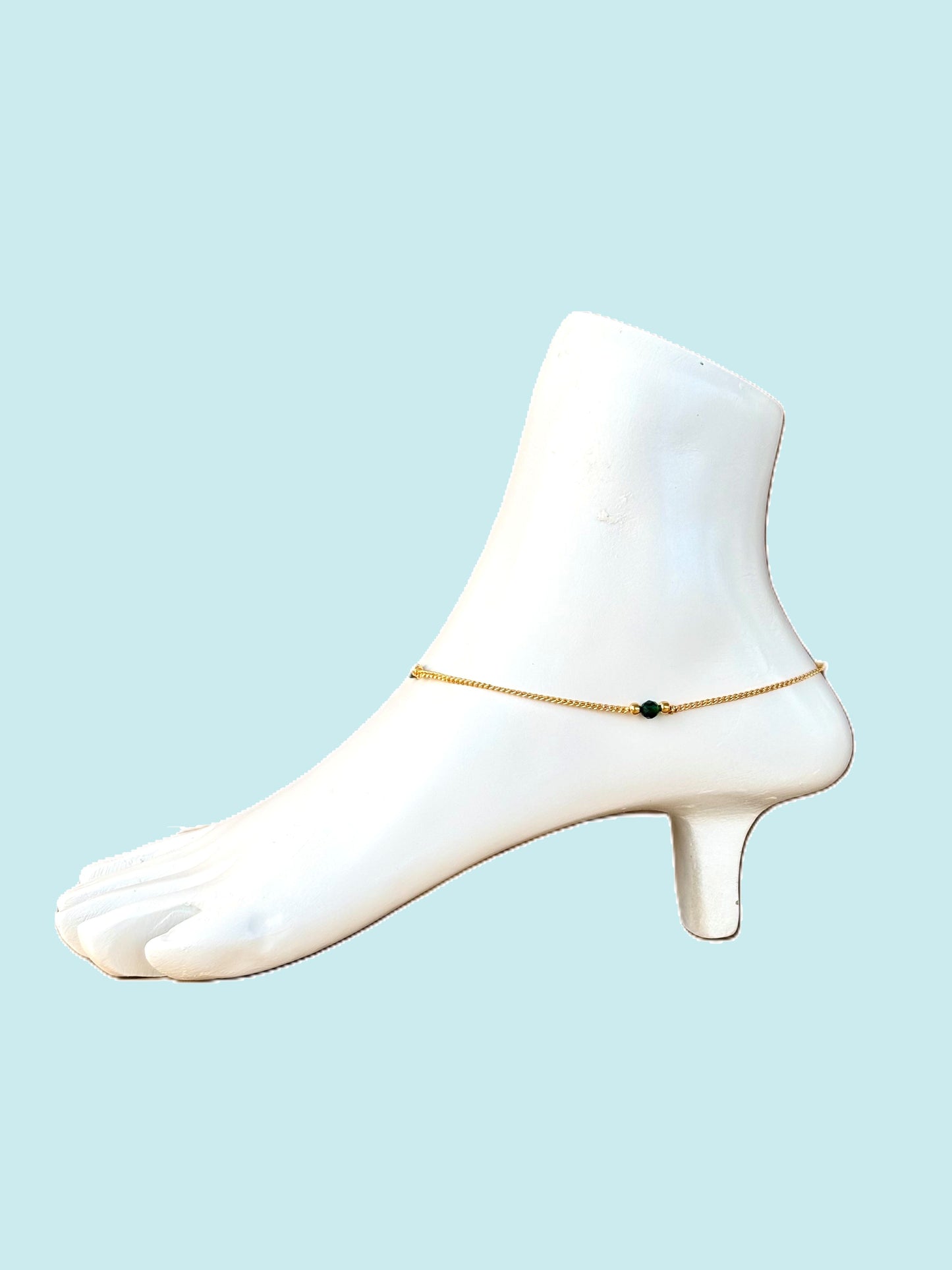 Gold-Plated Green Crystal Bead Anklets