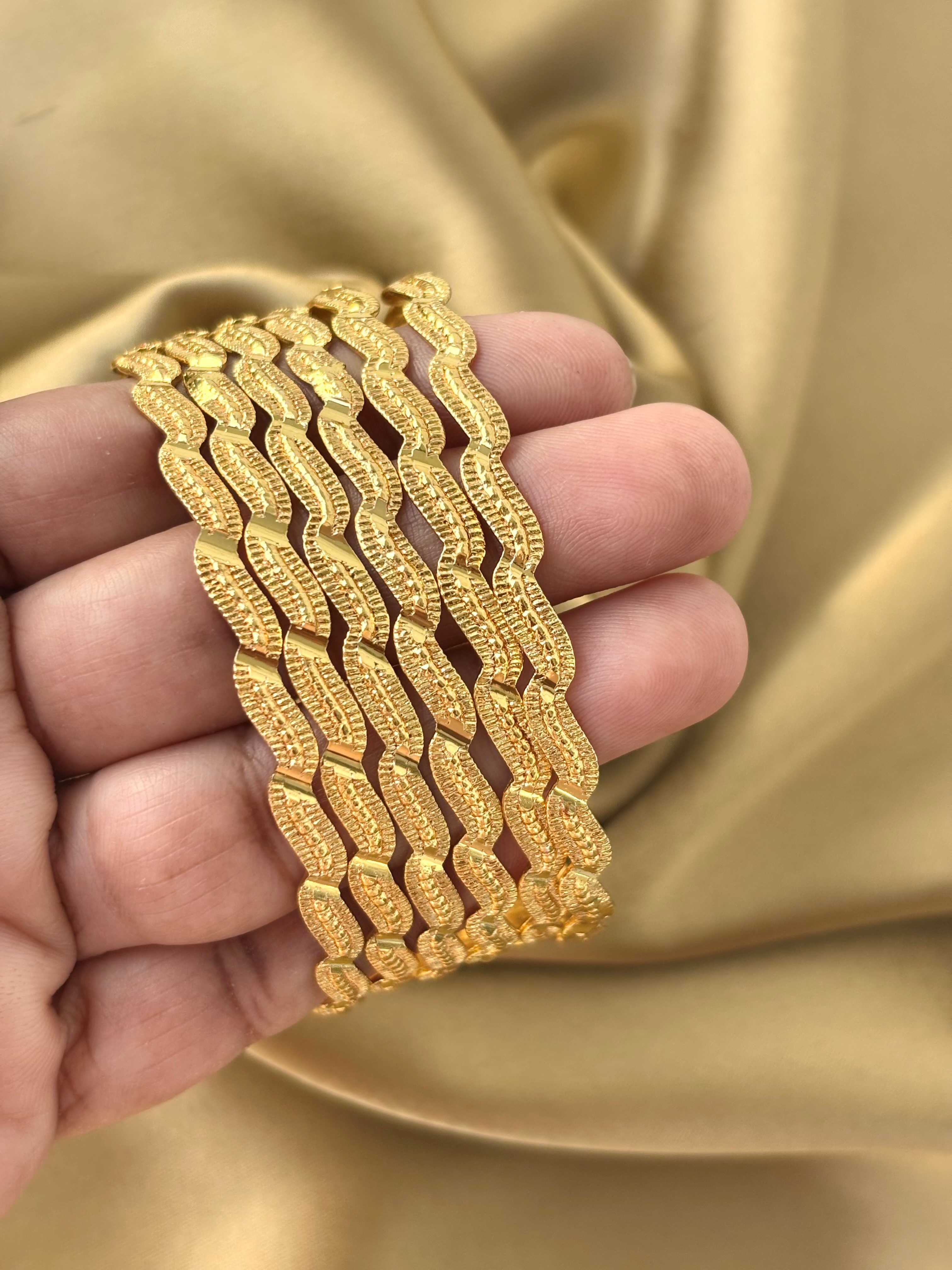 Modern Gold-Plated Zig-Zag Bangles Size 2.8