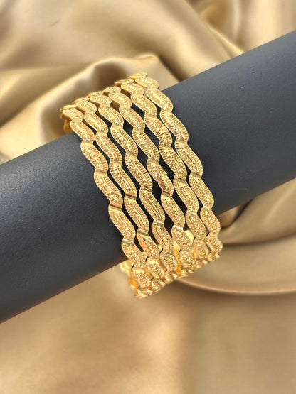 Modern Gold-Plated Zig-Zag Bangles Size 2.8