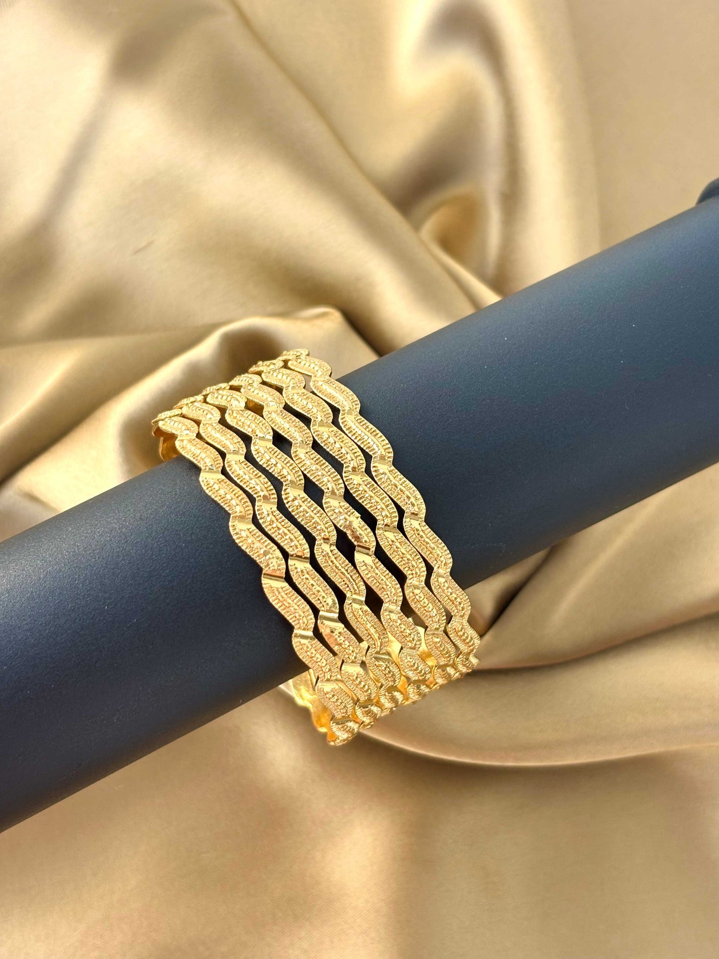 Modern Gold-Plated Zig-Zag Bangles Size 2.6