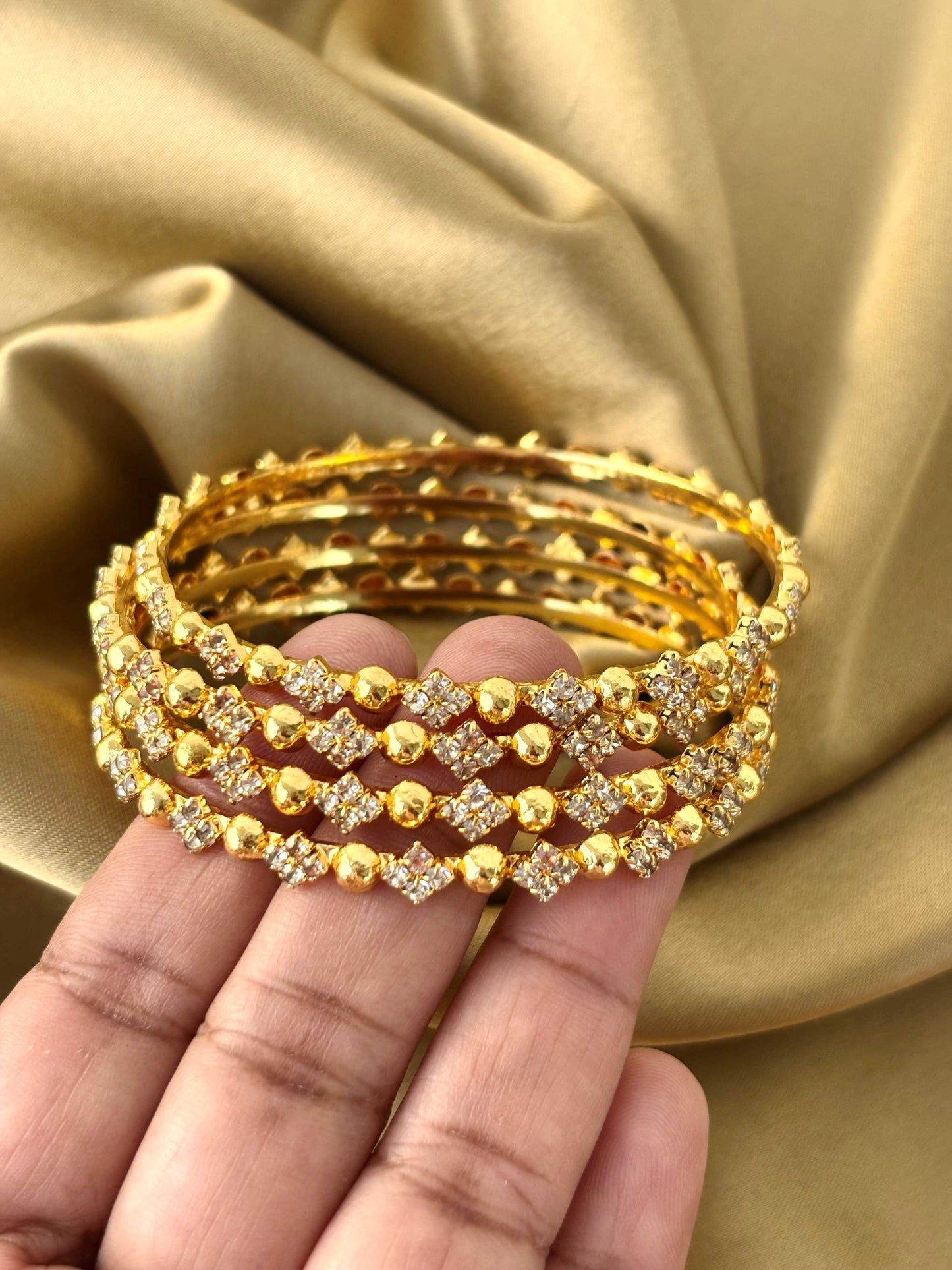 Gold-Plated Stone Studded Bangles Size 2.8