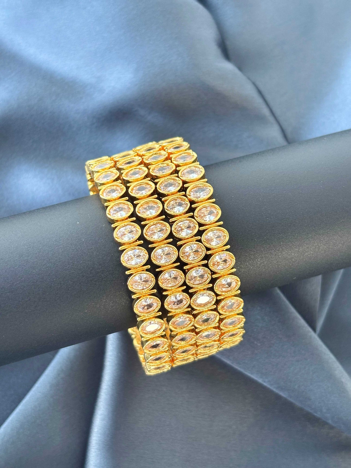 Oval Stone Studded Gold-Plated Bangles Size 2.6