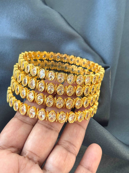 Oval Stone Studded Gold-Plated Bangles Size 2.8