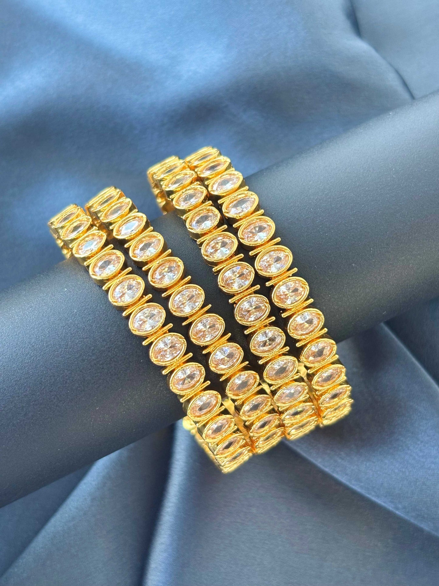 Oval Stone Studded Gold-Plated Bangles Size 2.6