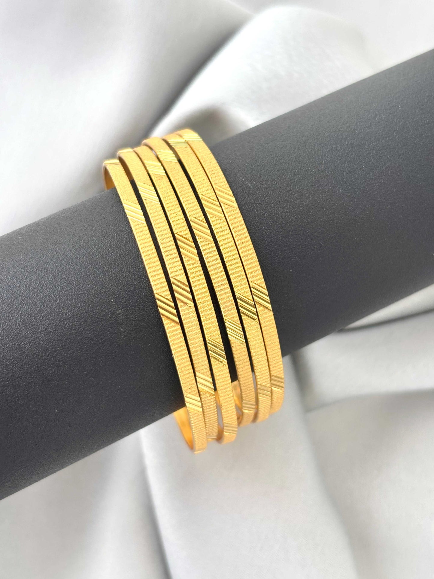 Diagonal Matte Textured Gold-Plated Bangles