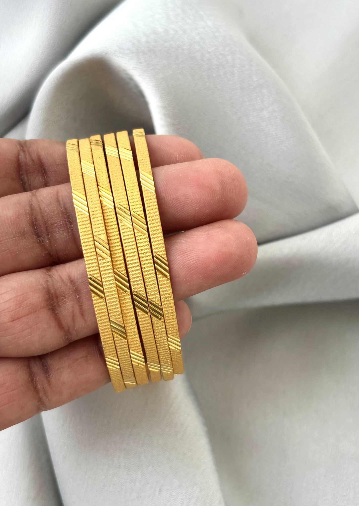 Diagonal Matte Textured Gold-Plated Bangles