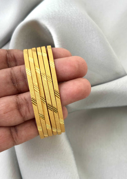 Diagonal Matte Textured Gold-Plated Bangles