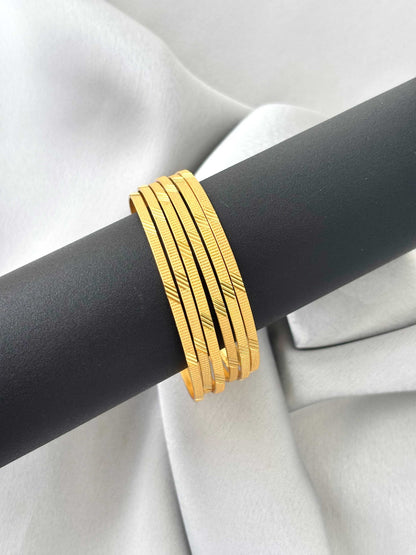 Diagonal Matte Textured Gold-Plated Bangles