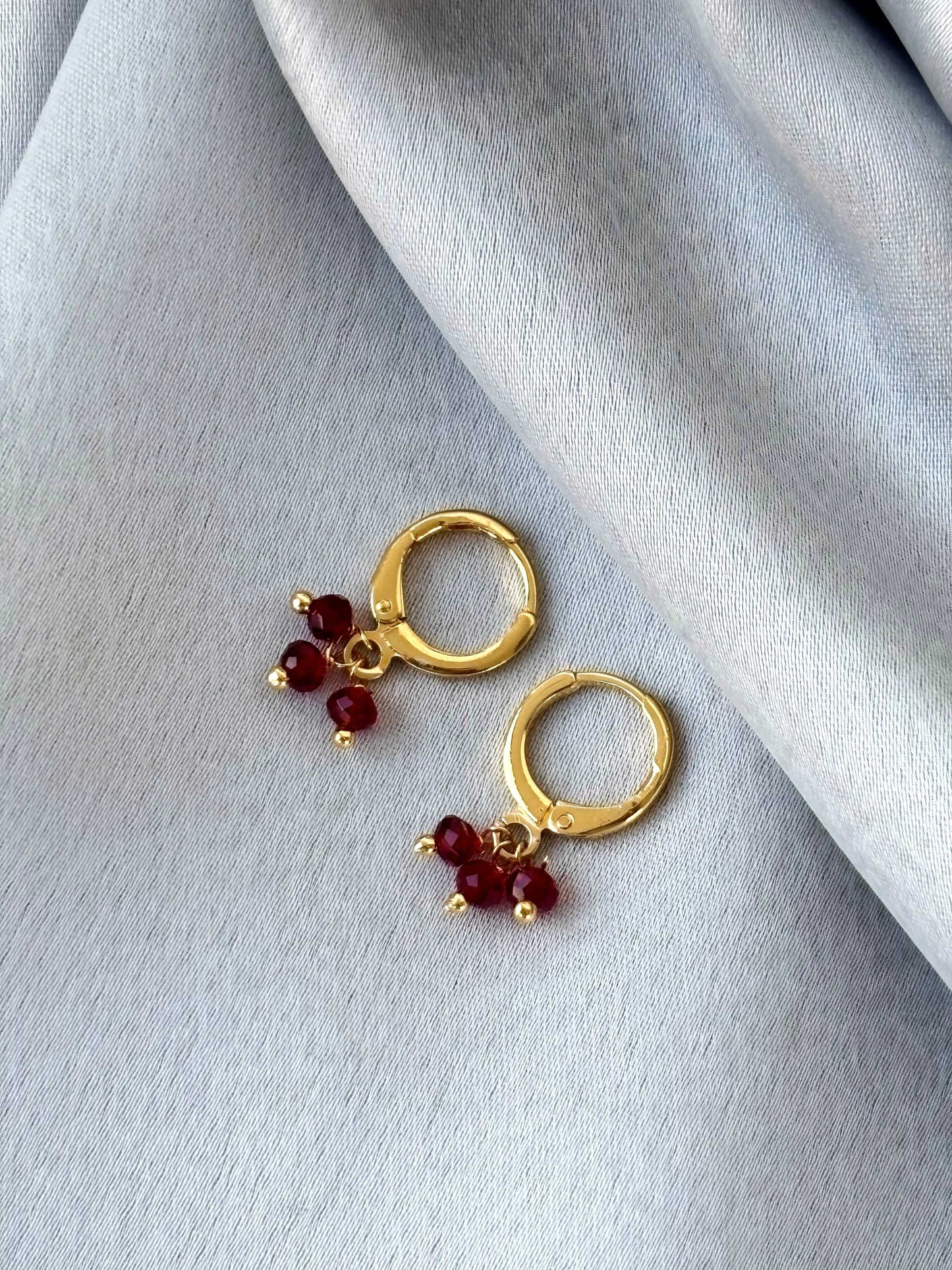 Ruby Red Bead Charm Hoop Earrings