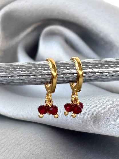 Ruby Red Bead Charm Hoop Earrings