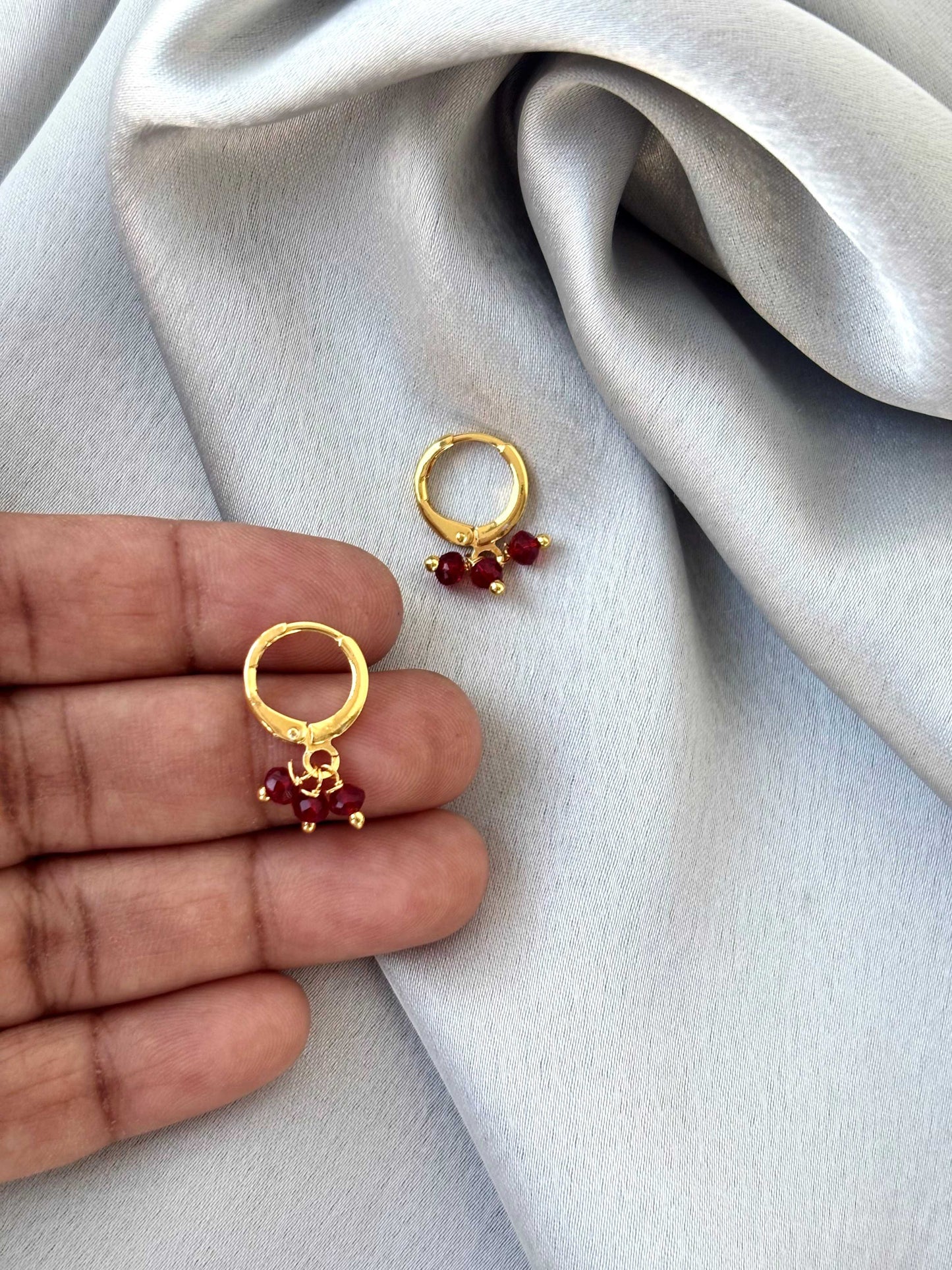 Ruby Red Bead Charm Hoop Earrings