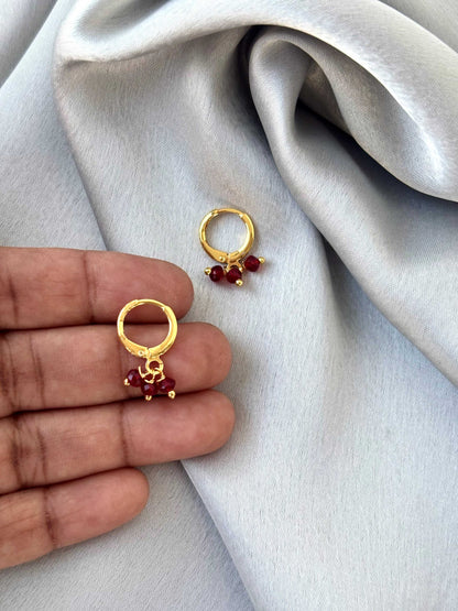 Ruby Red Bead Charm Hoop Earrings