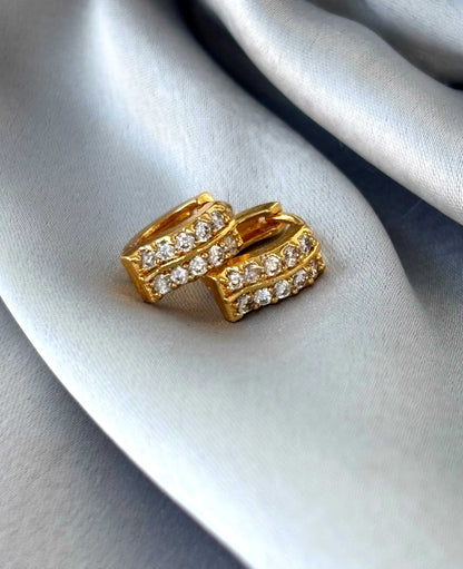 Double Row Stone Studded Huggie Earrings