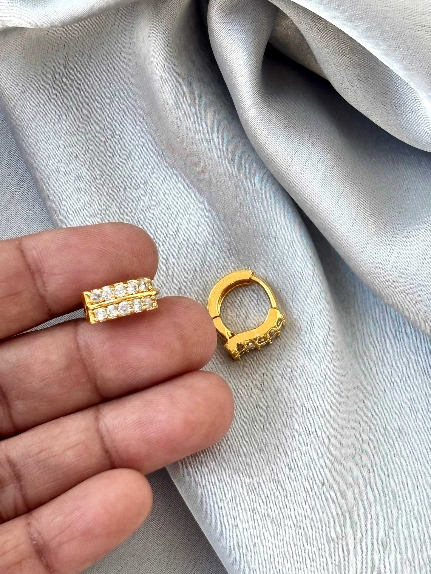 Double Row Stone Studded Huggie Earrings