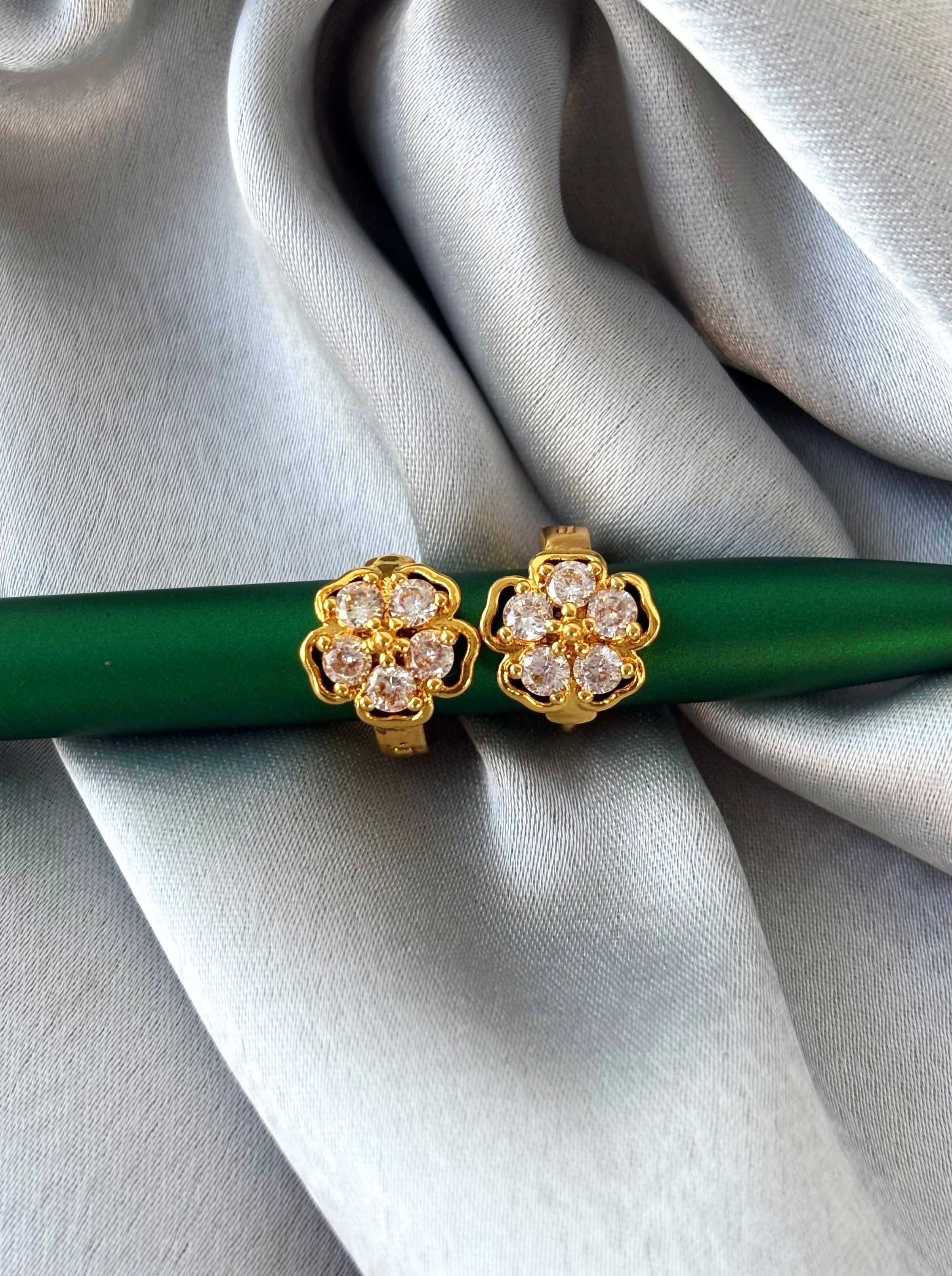 Floral Stone Gold-Plated Hoops