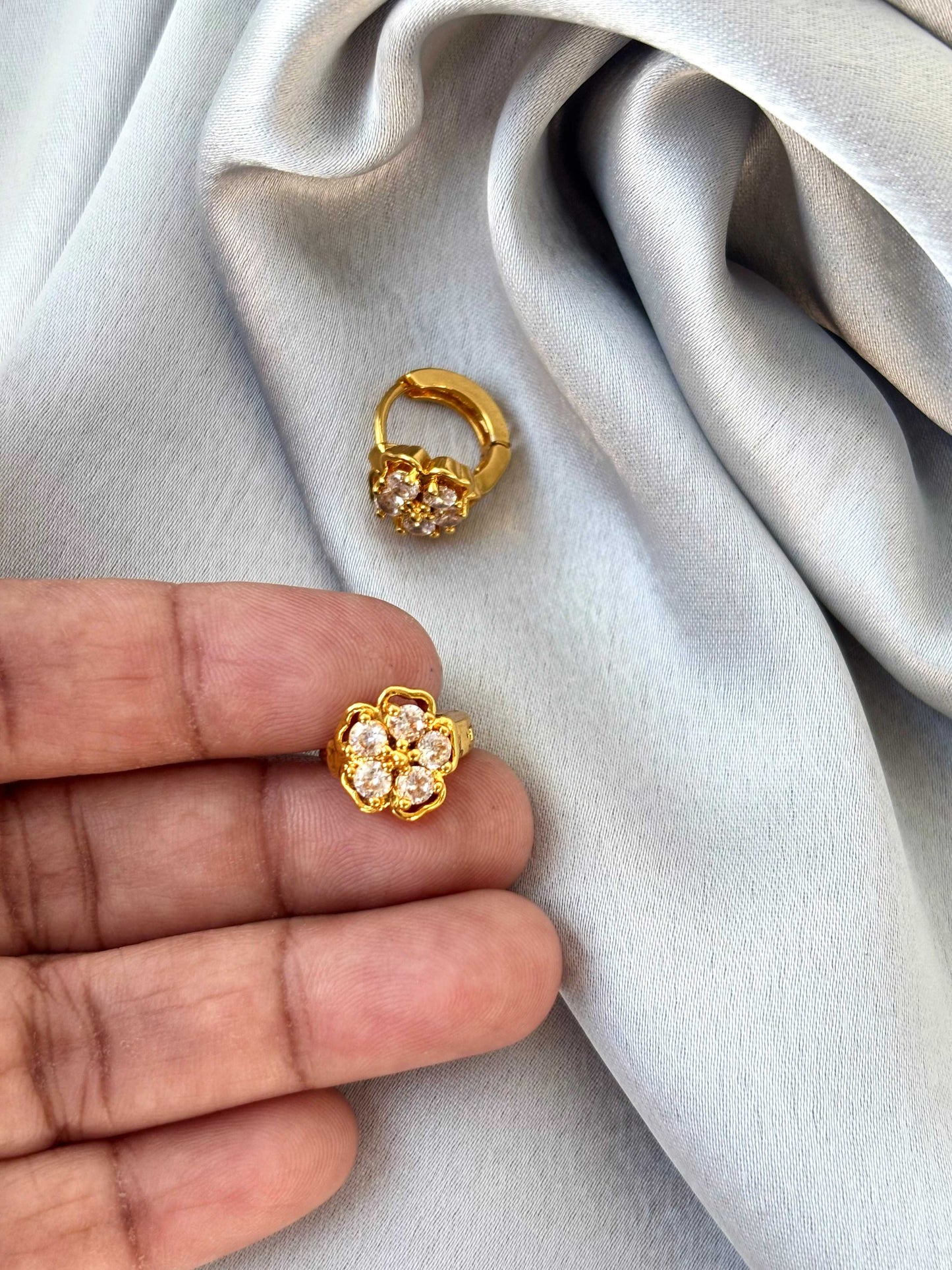 Floral Stone Gold-Plated Hoops